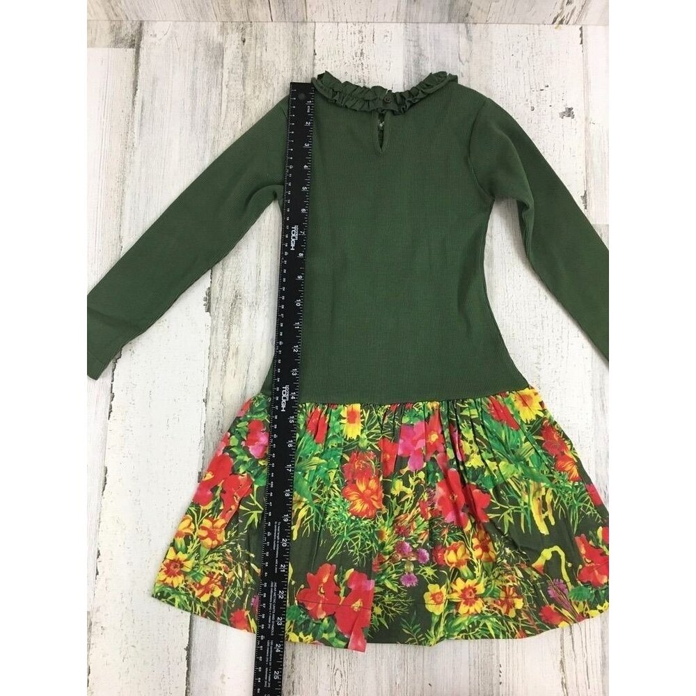 Sophie Catalou Green Dress Girls Sz 4 Rib Knit Floral Skirt - Picture 8 of 8